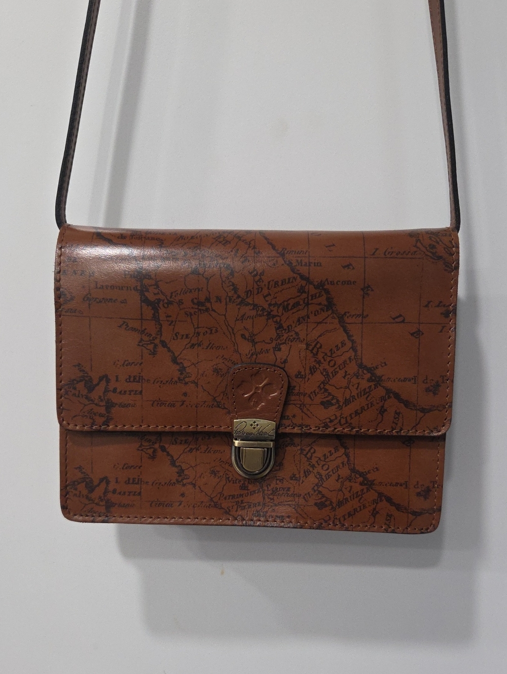 Patricia Nash Brown Map-Print Leather Crossbody